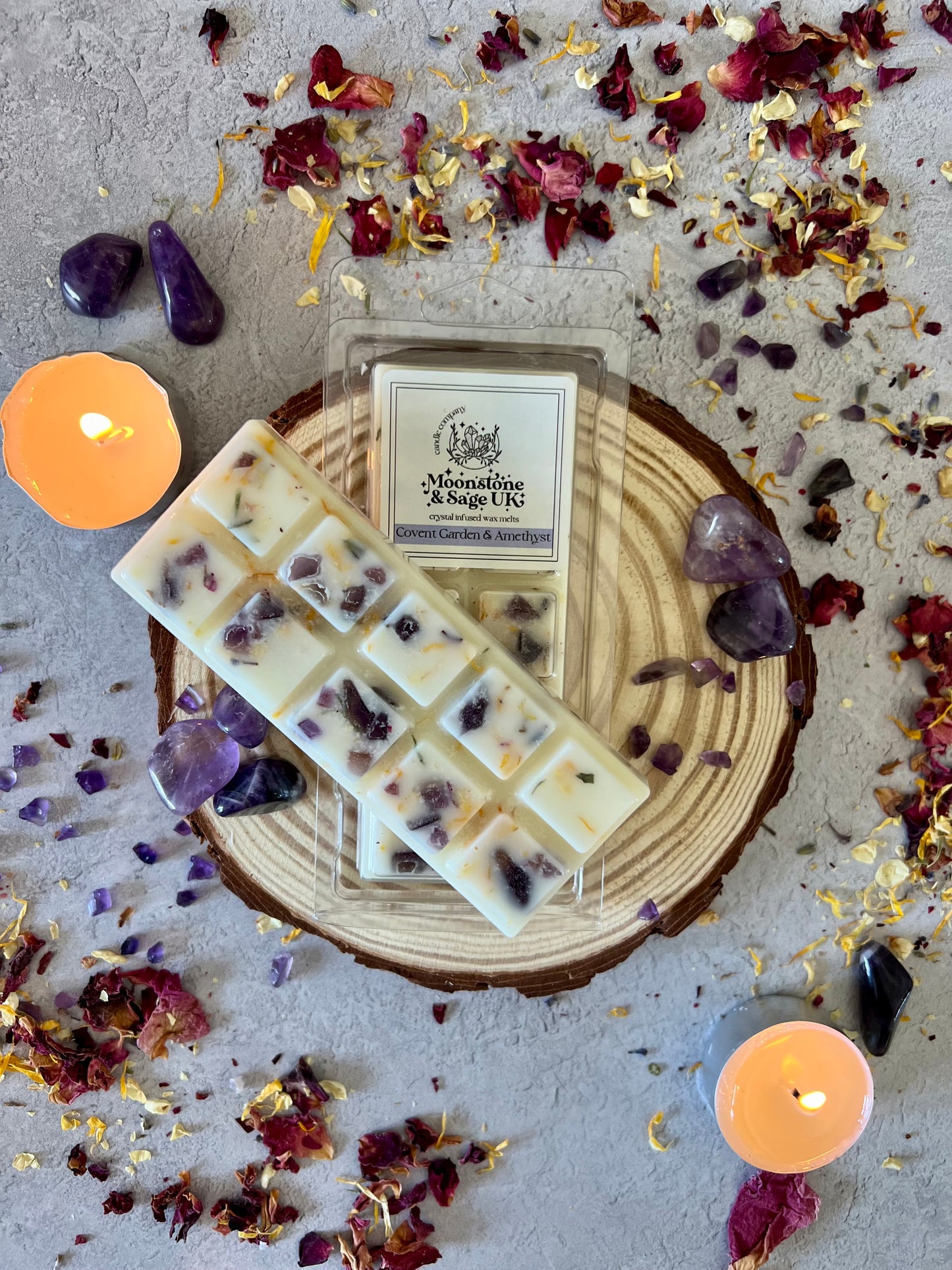 COVENT GARDEN (Spa Type) Crystal Infused Wax Melt Snap Bar with Amethyst Chips