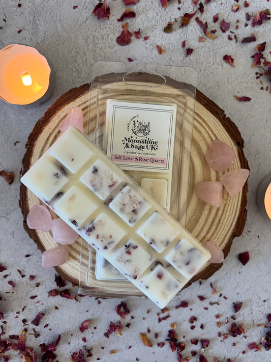 SELF LOVE Crystal Infused Wax Melt Snap Bar with Rose Quartz Chips